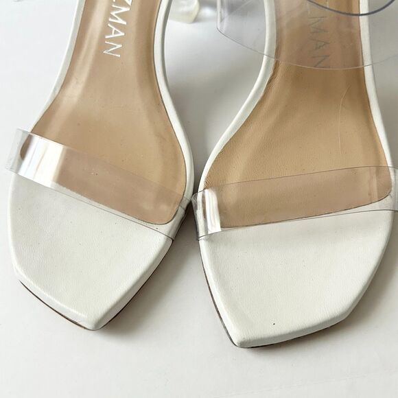 Stuart Weitzman Kristal Clear Heel Sandals in White Size 6.5 - Picture 4 of 8